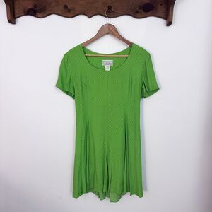 VTG 90's Green Polka Dot Lace-Up Fit & Flare Retro Pleated Swing Dress